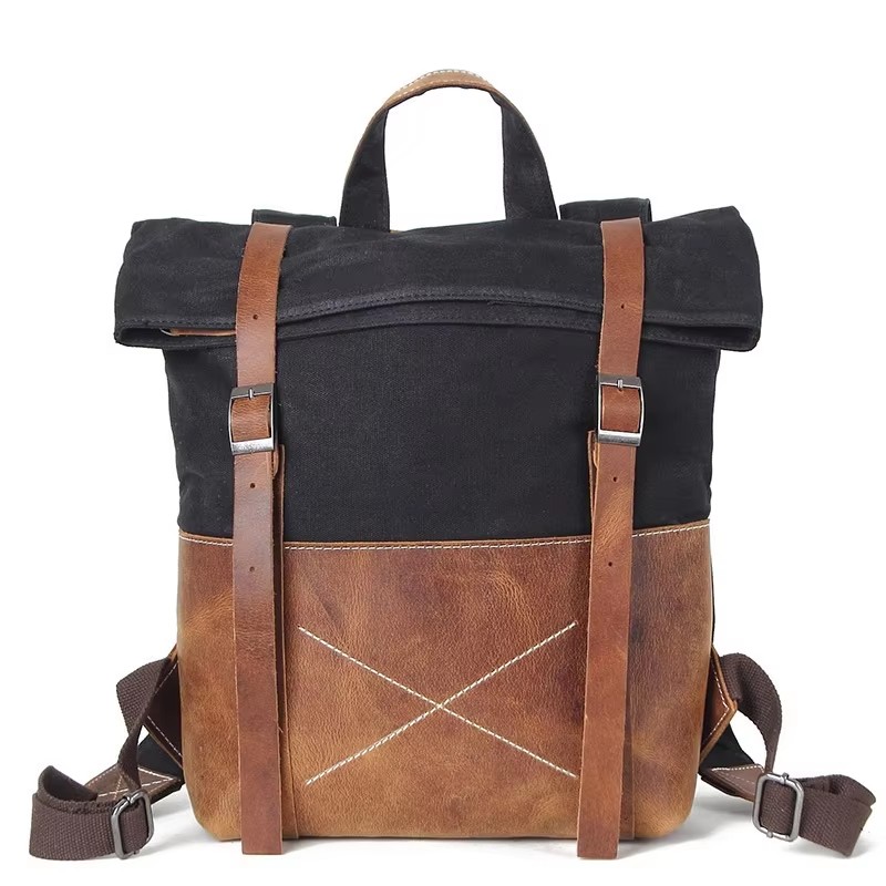Leather Backpack Vintage - Модный мужской рюкзак из вощеного холста